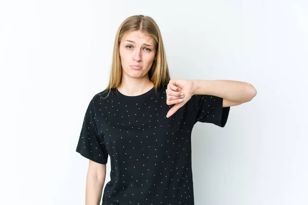 Young Blonde Woman Isolated White Background Showing Dislike Gesture Thumbs — Stock Photo, Image