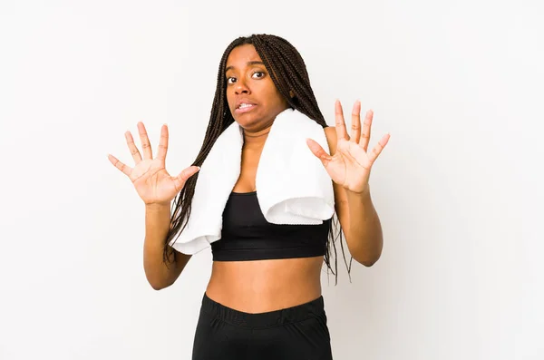 Young African American Sport Woman Isolated Being Shocked Due Imminent — Stock Photo, Image