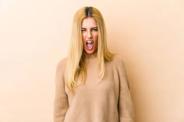 Young Blonde Caucasian Woman Screaming Very Angry Aggressive — Stock Photo, Image