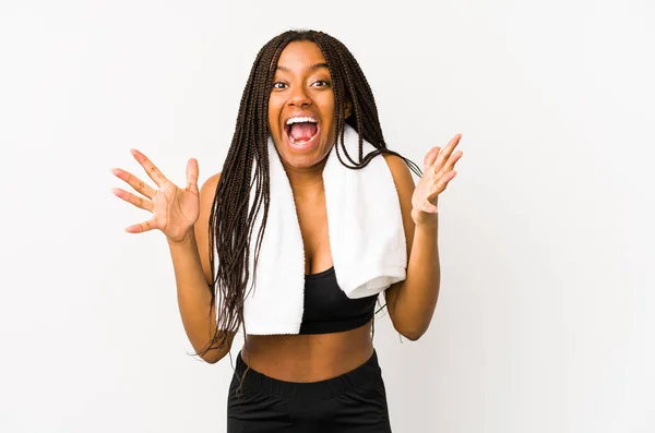 Young African American Sport Woman Isolated Celebrating Victory Success Surprised — Stock Photo, Image