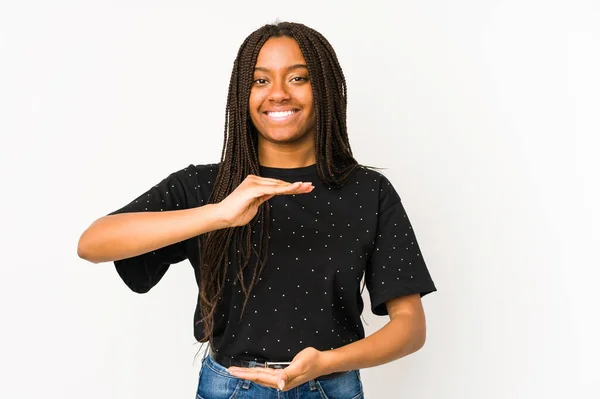 Beyaz Arka Planda Izole Edilmiş Genç Afrikalı Amerikalı Kadın Iki — Stok fotoğraf