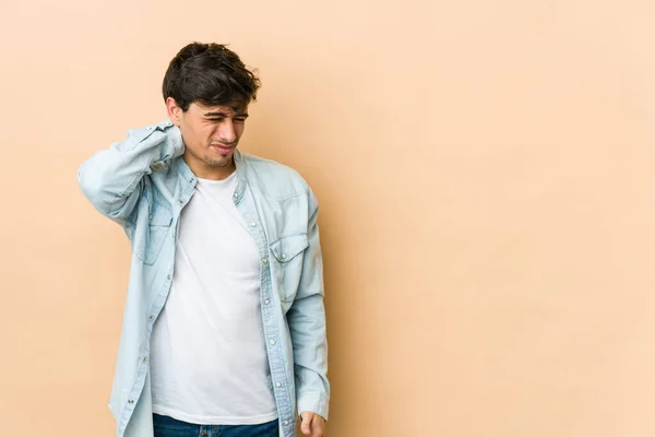 Jovem Homem Fresco Sofrendo Dor Pescoço Devido Sedentarismo — Fotografia de Stock