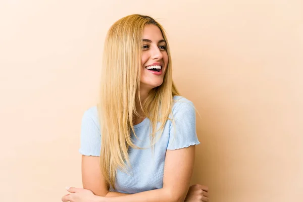 Young Blonde Caucasian Woman Laughing Having Fun — Stock Photo, Image