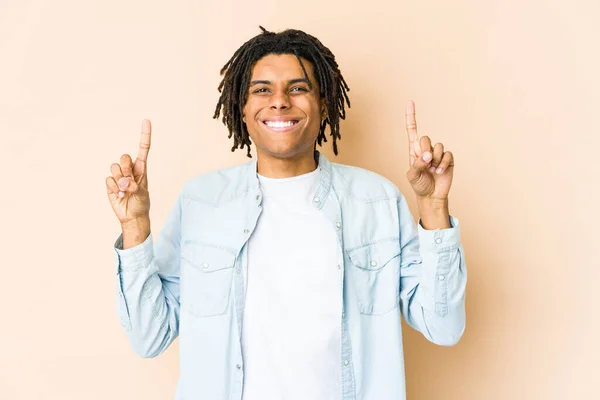 Young African American Rasta Man Indicates Both Fore Fingers Showing — Stock Photo, Image