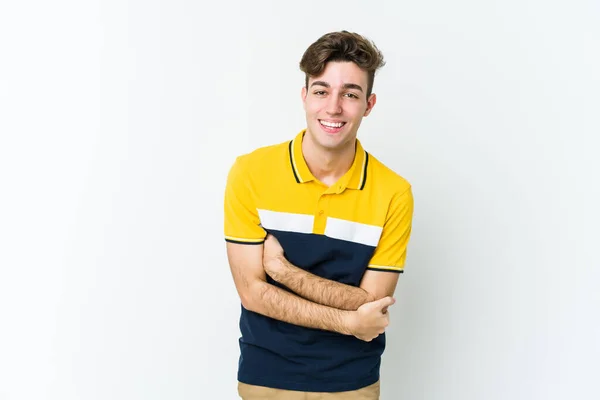 Young Caucasian Man Isolated White Background Laughing Having Fun — Stock Photo, Image