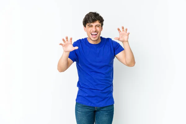 Jonge Koele Man Boos Schreeuwen Met Gespannen Handen — Stockfoto