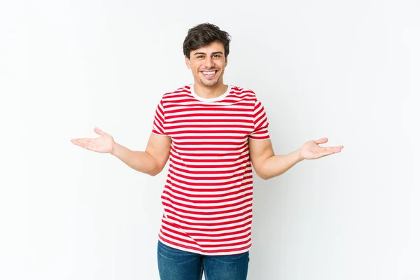 Young Cool Man Makes Scale Arms Feels Happy Confident — Stock Photo, Image