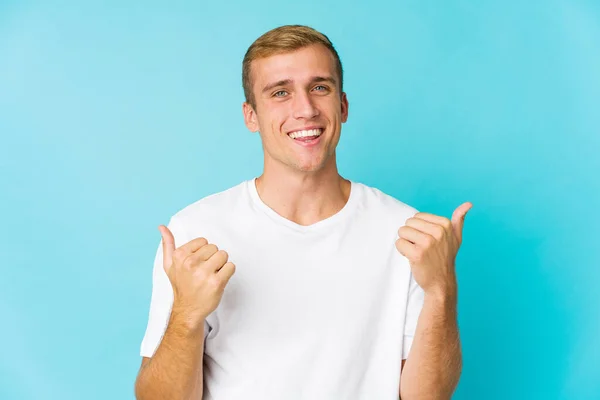 Young Caucasian Handsome Man Raising Both Thumbs Smiling Confident — Stock Photo, Image