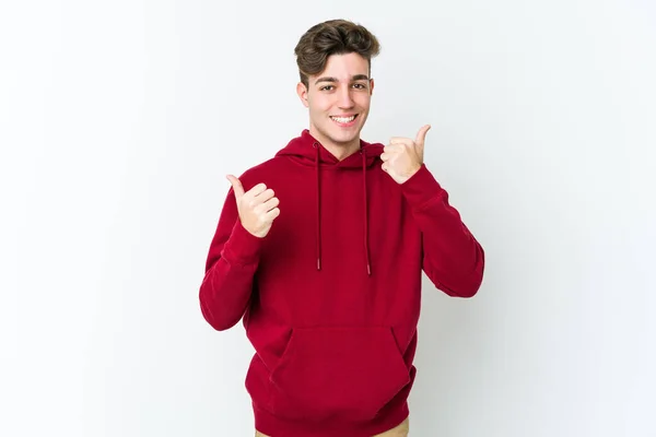 Young Caucasian Man Isolated White Background Raising Both Thumbs Smiling — Stock Photo, Image