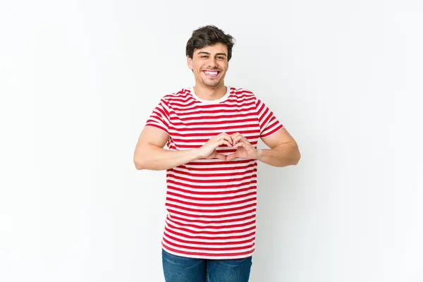 Young Cool Man Smiling Showing Heart Shape Hands — Stock Photo, Image