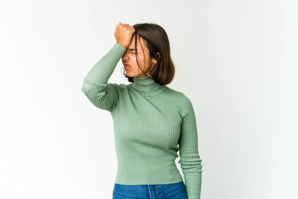 Young Mixed Race Woman Forgetting Something Slapping Forehead Palm Closing — Stock Photo, Image