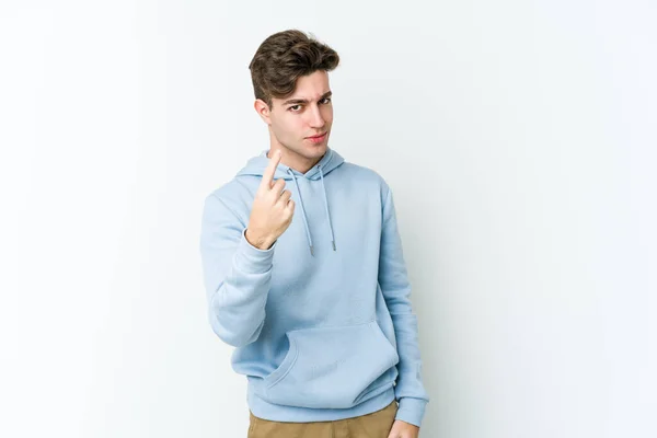 Young Caucasian Man Isolated White Background Pointing Finger You Inviting — Stock Photo, Image