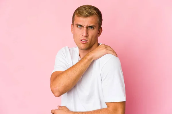 Young Caucasian Handsome Man Having Shoulder Pain — Stock Photo, Image