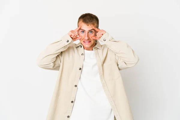 Giovane Caucasico Bell Uomo Tenere Gli Occhi Aperti Trovare Opportunità — Foto Stock
