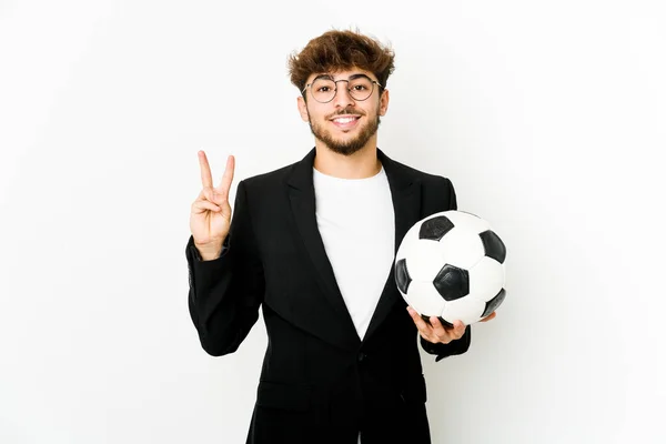 Young Indian Soccer Coach Isolated Showing Number Two Fingers — Foto Stock