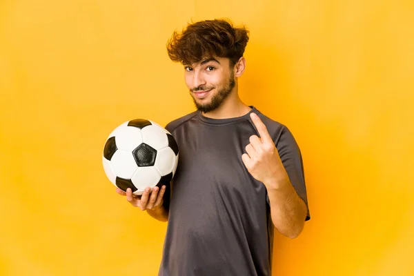 Young Soccer Player Indian Man Pointing Finger You Inviting Come — Foto Stock