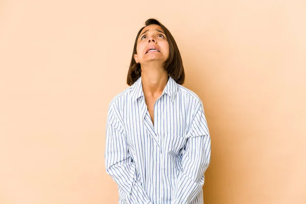 Young Hispanic Woman Isolated Shouting Very Angry Rage Concept Frustrated — Stock Photo, Image