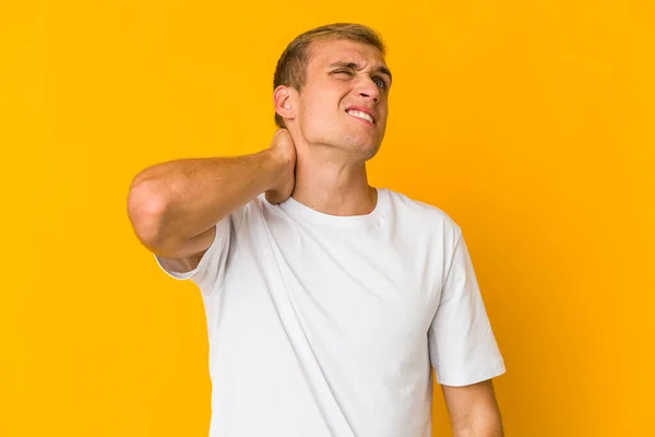 Young Caucasian Handsome Man Suffering Neck Pain Due Sedentary Lifestyle — Stock Photo, Image