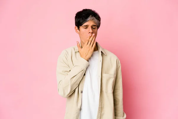 Young Skinny Hispanic Man Yawning Showing Tired Gesture Covering Mouth — Stock Photo, Image