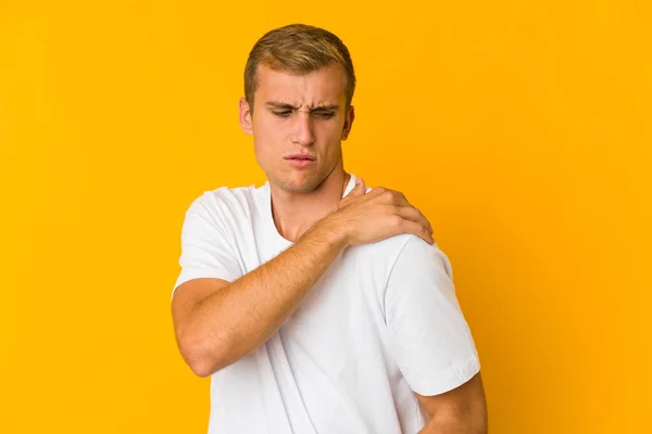 Young Caucasian Handsome Man Having Shoulder Pain — Stock Photo, Image