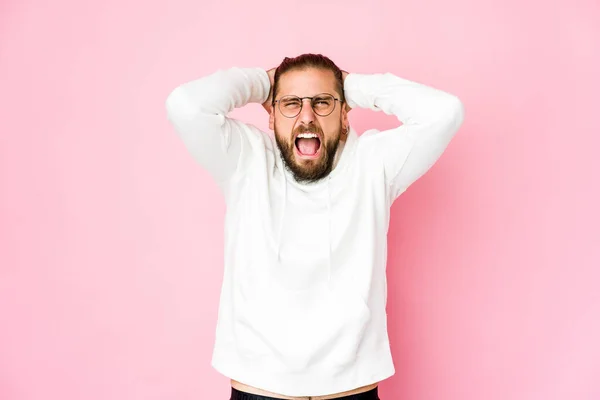 Young Man Long Hair Look Screaming Rage — Stock Photo, Image