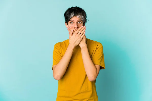 Young Skinny Hispanic Man Joyful Posing Color Background — Stock Photo, Image