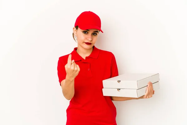 Joven Flaco Árabe Pizza Entrega Chica Mordiendo Las Uñas Nervioso — Foto de Stock