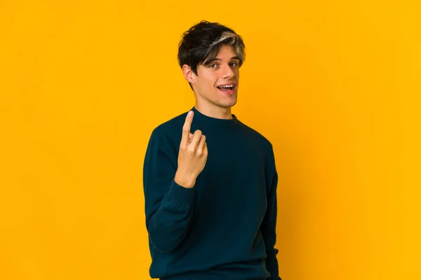 Young Skinny Hispanic Man Pointing Finger You Inviting Come Closer — Stock Photo, Image