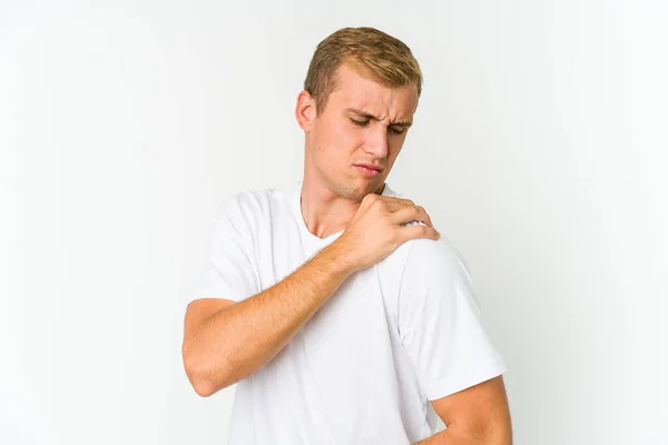 Young Caucasian Handsome Man Having Shoulder Pain — Stock Photo, Image