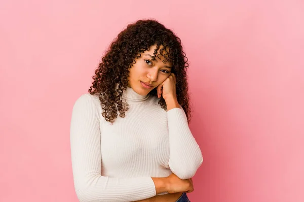 Ung Afrikansk Amerikansk Afro Kvinna Isolerad Som Känner Sig Ledsen — Stockfoto