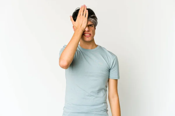 Young Skinny Hispanic Man Forgetting Something Slapping Forehead Palm Closing — Stock Photo, Image