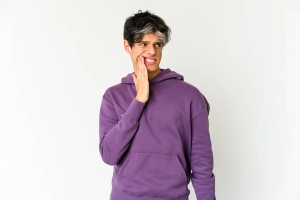 Jovem Magro Hispânico Homem Com Uma Forte Dor Dentes Dor — Fotografia de Stock