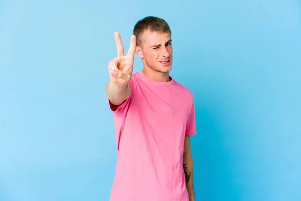 Young Caucasian Handsome Man Showing Number Two Fingers — Stock Photo, Image