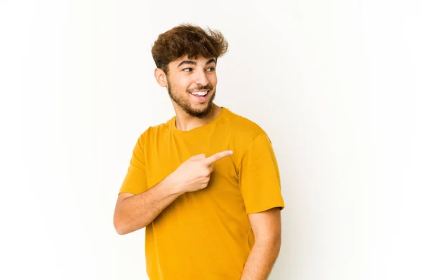 Young Arab Man White Background Looks Aside Smiling Cheerful Pleasant — Stock Photo, Image