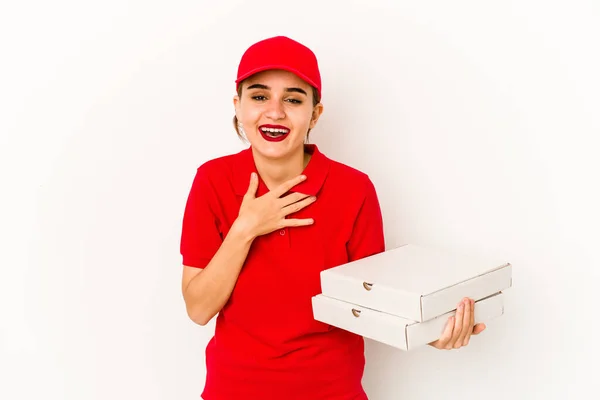 Joven Flaco Árabe Pizza Entrega Chica Teniendo Alguna Gran Idea —  Fotos de Stock
