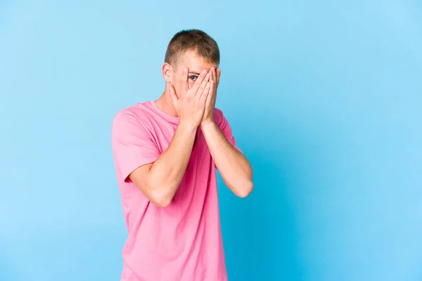 Young Caucasian Handsome Man Blink Fingers Frightened Nervous — Stock Photo, Image