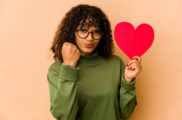 Jovem Afro Americano Africano Mulher Segurando Dia Dos Namorados Coração — Fotografia de Stock