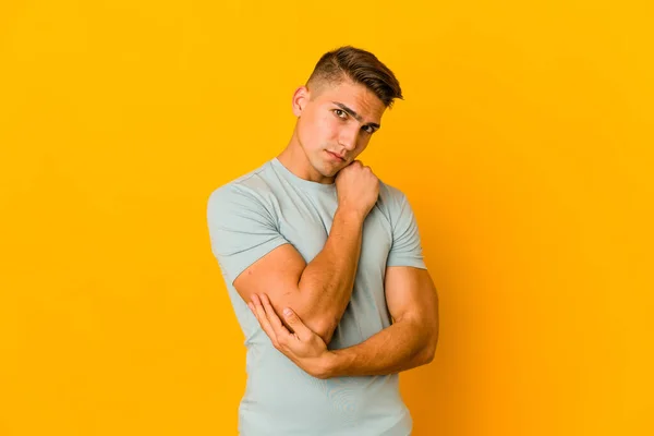 Young Handsome Caucasian Man Isolated Tired Repetitive Task — Stock Photo, Image