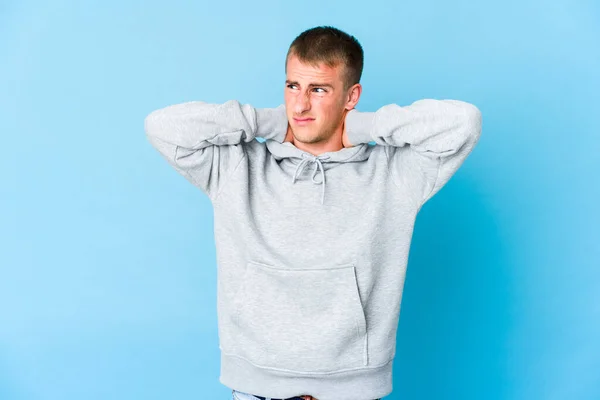 Jovem Caucasiano Bonito Homem Sofrendo Dor Pescoço Devido Estilo Vida — Fotografia de Stock