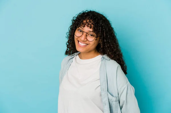 Joven Afroamericana Afro Mujer Aislada Feliz Sonriente Alegre —  Fotos de Stock