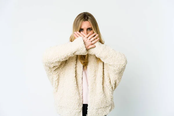 Young Caucasian Blonde Woman Doing Denial Gesture — Stock Photo, Image