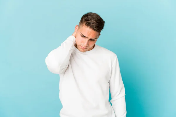 Ung Kaukasisk Stilig Man Isolerad Har Nacksmärta Grund Stress Massera — Stockfoto