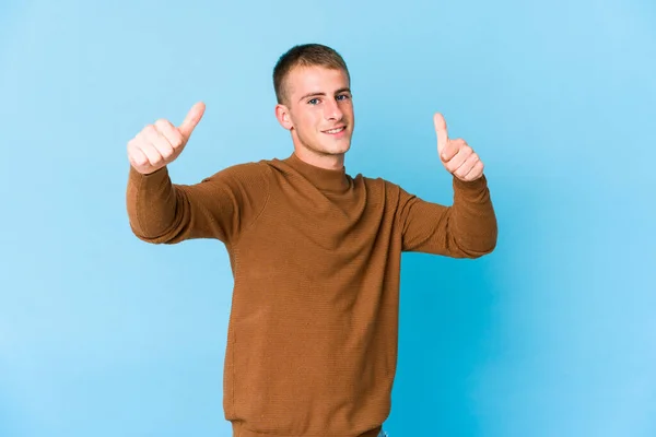 Young Caucasian Handsome Man Raising Both Thumbs Smiling Confident — Stock Photo, Image