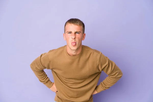 Young Caucasian Handsome Man Funny Friendly Sticking Out Tongue — Stock Photo, Image