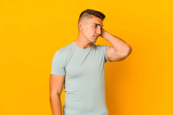 Young Handsome Caucasian Man Isolated Tired Very Sleepy Keeping Hand — Stock Photo, Image