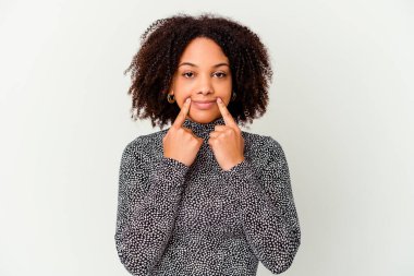 Genç Afro-Amerikan melez kadın iki seçenek arasında kuşkuya düşmüş..