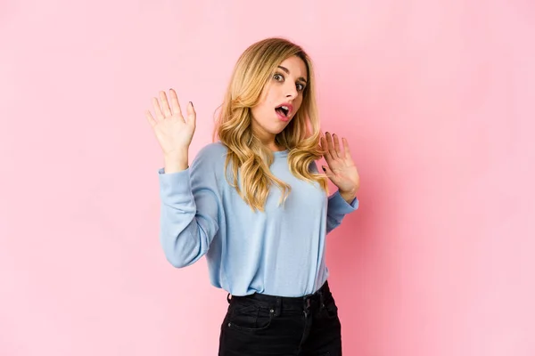 Young Caucasian Blonde Woman Rejecting Someone Showing Gesture Disgust — Stock Photo, Image