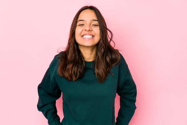 Mujer Hispana Joven Mestiza Aislada Feliz Sonriente Alegre — Foto de Stock