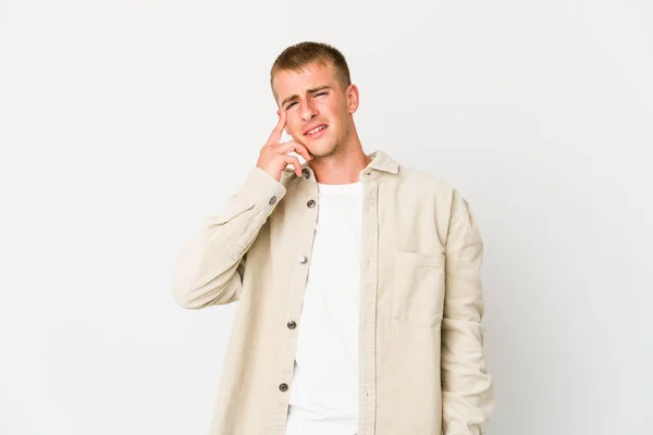 Joven Caucásico Guapo Hombre Llorando Infeliz Con Algo Agonía Confusión —  Fotos de Stock