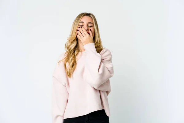 Young Caucasian Blonde Woman Laughing Happy Carefree Natural Emotion — Stock Photo, Image